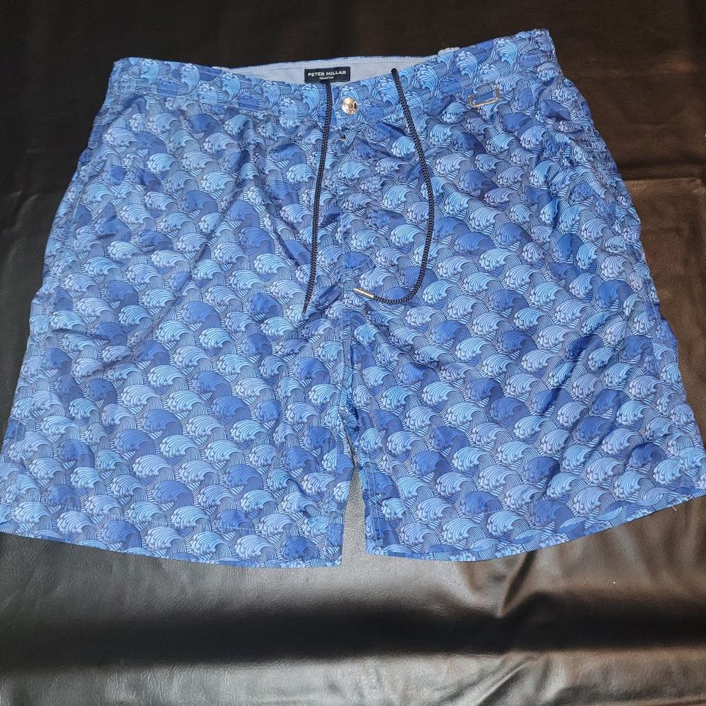 Peter Millar Men's Blue Wave Print Swim Trunks